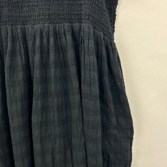 Aerie Women's Size Large Black Smocked Ribbed Midi Tie Strap Button Down Dress - Picture 16 of 16